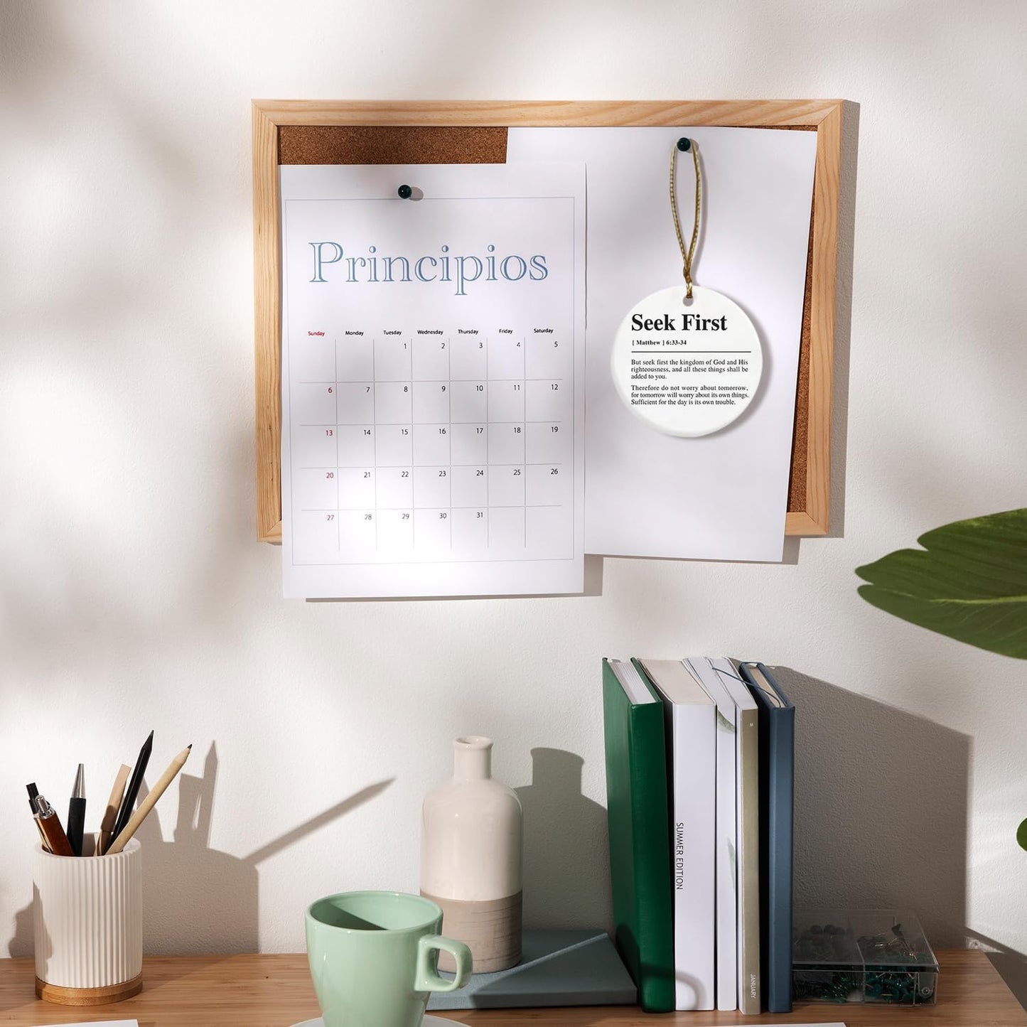 Christian Ornaments, Matthew 6:33-34 Seek First Christian Bible Verses Ceramic Ornament Keepsake Sign Plaque, Christian Religious Ornaments