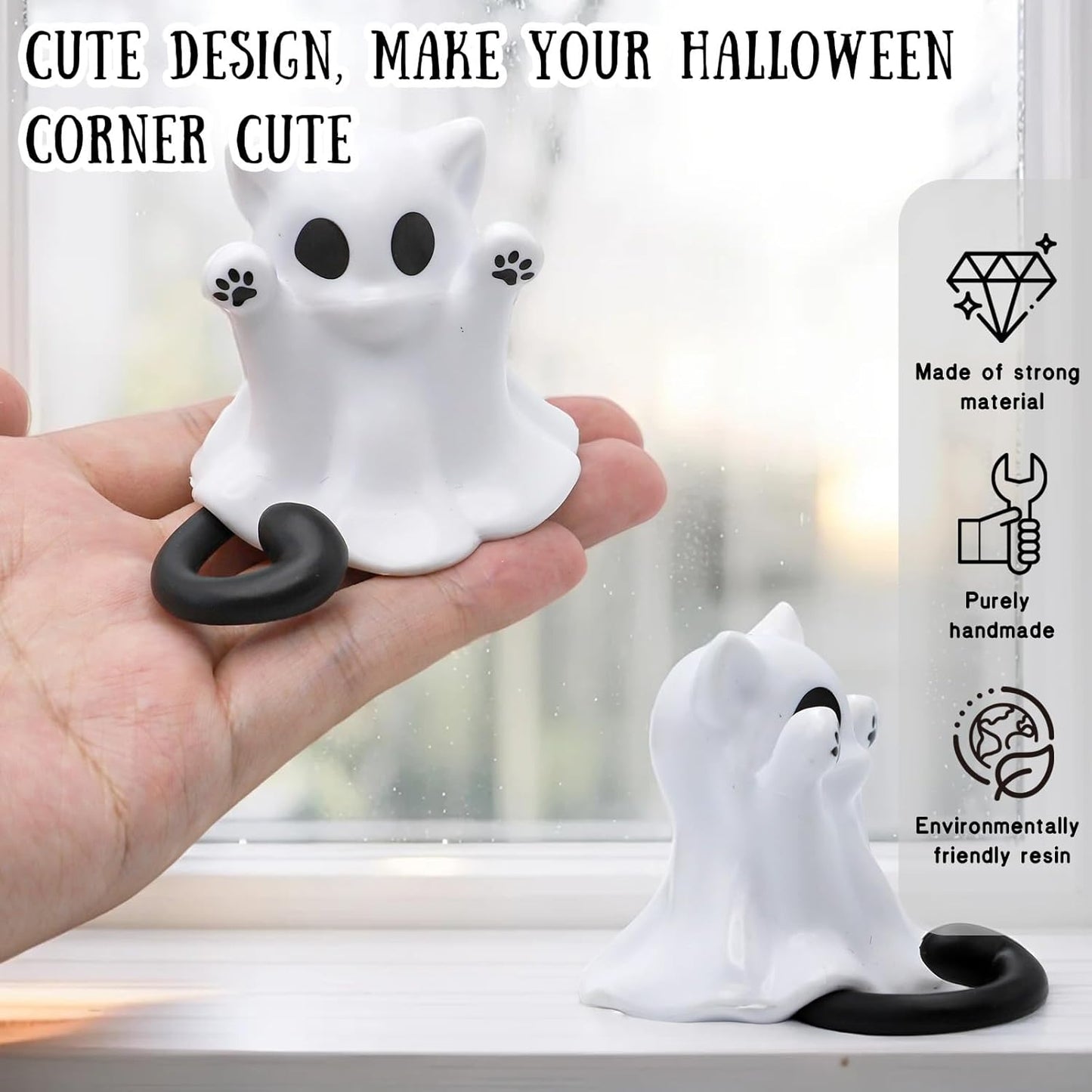 Halloween Ghost Figurine, Funny Spooky Resin Ghost Cat Statue, Cute Decor for Halloween Decorations Indoor, Porch and Indoor Spooky Home Decor Gifts