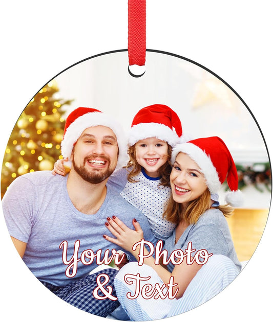 Personalized Christmas Ornaments 2025 Wood Custom Picture Text Hanging Ornament Customized Christmas Tree Decorations Keepsake Gift for Family Couples Xmas Tree Home Decor