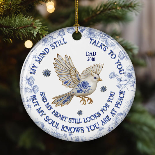 Personalized Memorial Ceramic Ornament – My Mind My Heart My Soul, Keepsake Gift for Loss of Loved Ones, Memory Ornaments for Deceased