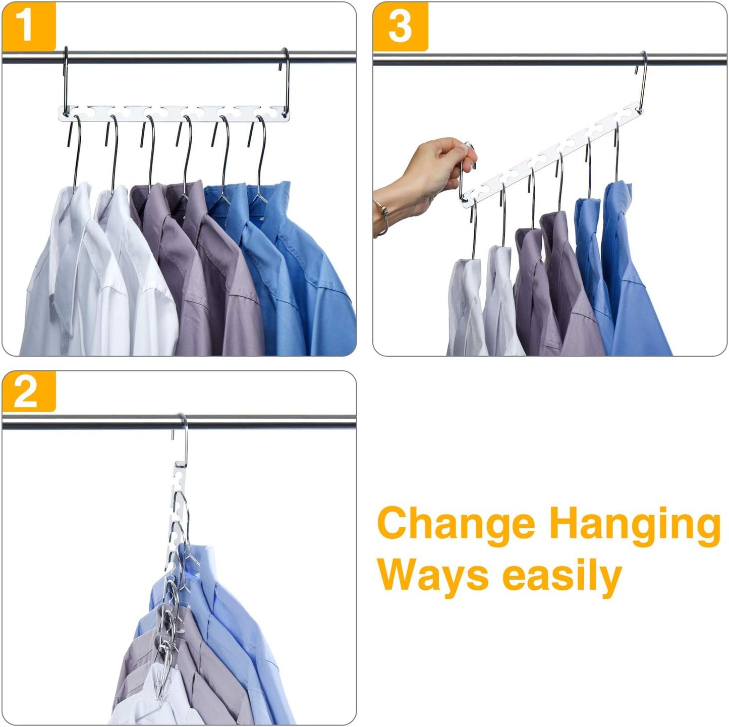 HOUSE DAY 10.5 Inch Closet Space Saving Wardrobe Clothing Magic Hangers Oragnizer Heavy Chrome Hangers, Updated Hook Design Pack of 8