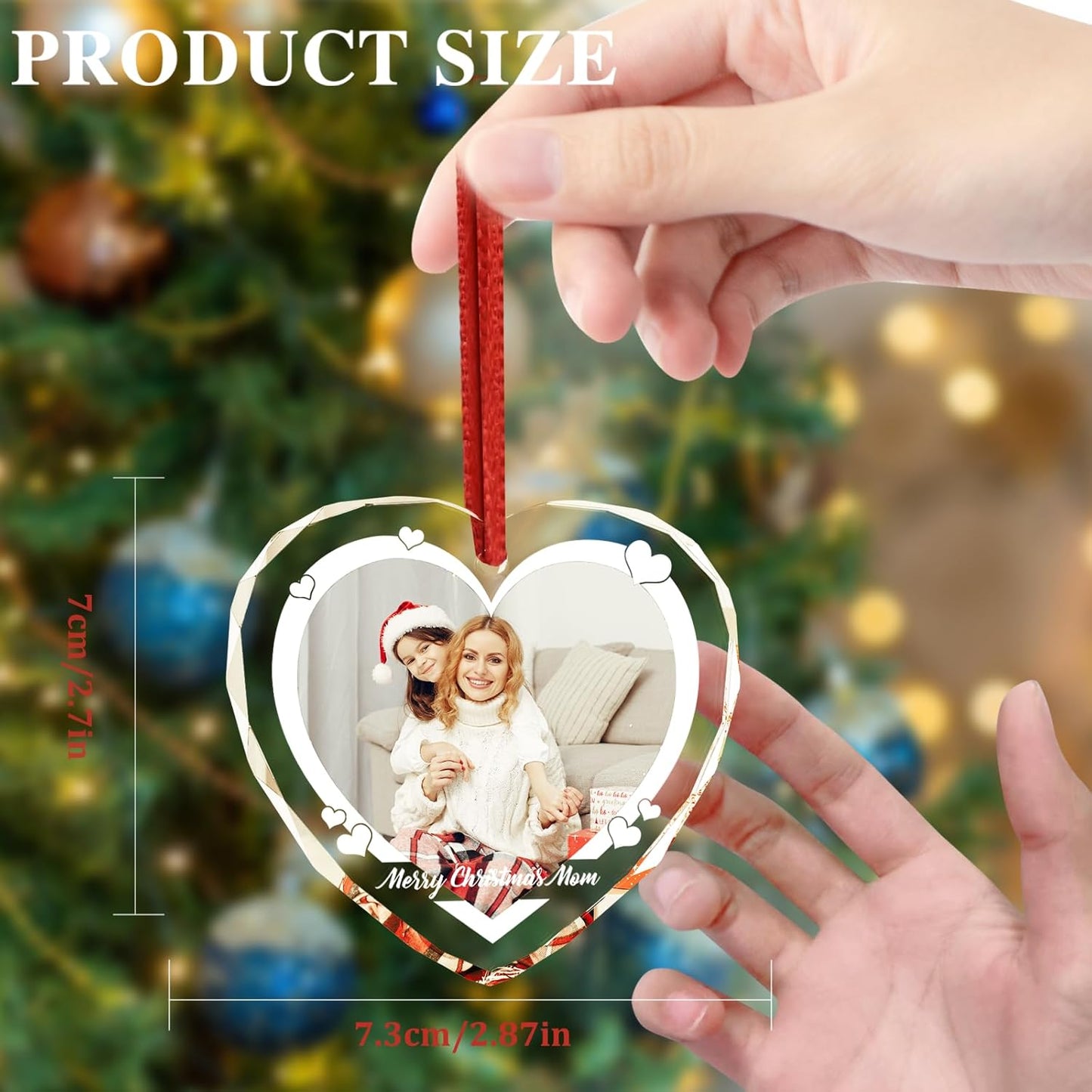 Personalized Photo Crystal Ornament 2025, Custom Engraved Heart Pendant Keepsake Wedding Gift for Couples
