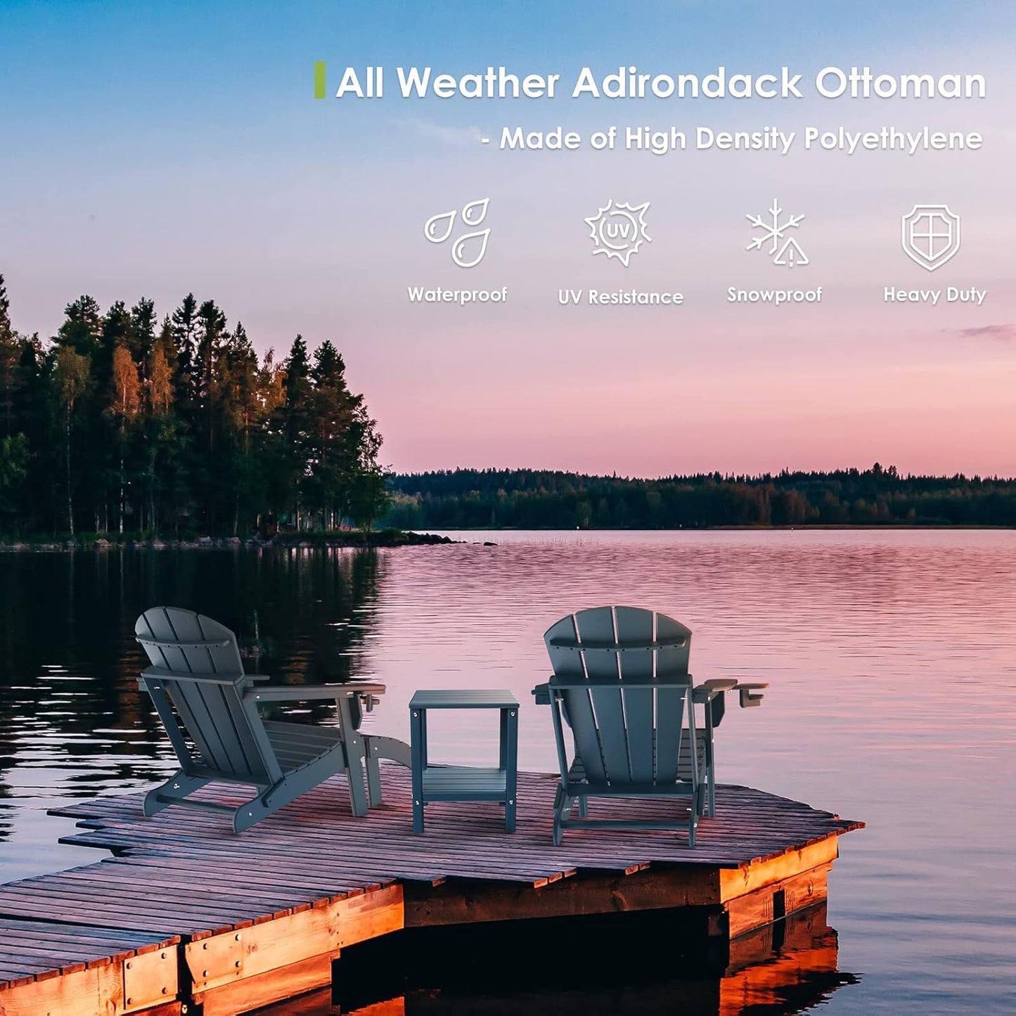 GreenVines Adirondack Ottoman Set of 2, HDPE All Weather Outdoor Folding Footrest, Plastic Adirondack Chair Footstool for Deck Backyard Patio Outside Poolside Porch Lawn, 19.7 inch Width, Blue