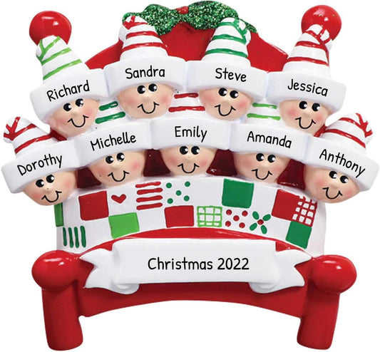 3D Bedtime Family of 9 Ornament 2025 Personalized Family Christmas Ornaments 2025 | Tucked Together Holiday Keepsake Personalized Tree Ornaments for Grandchildren Siblings & Grandkids of Nine Ornament