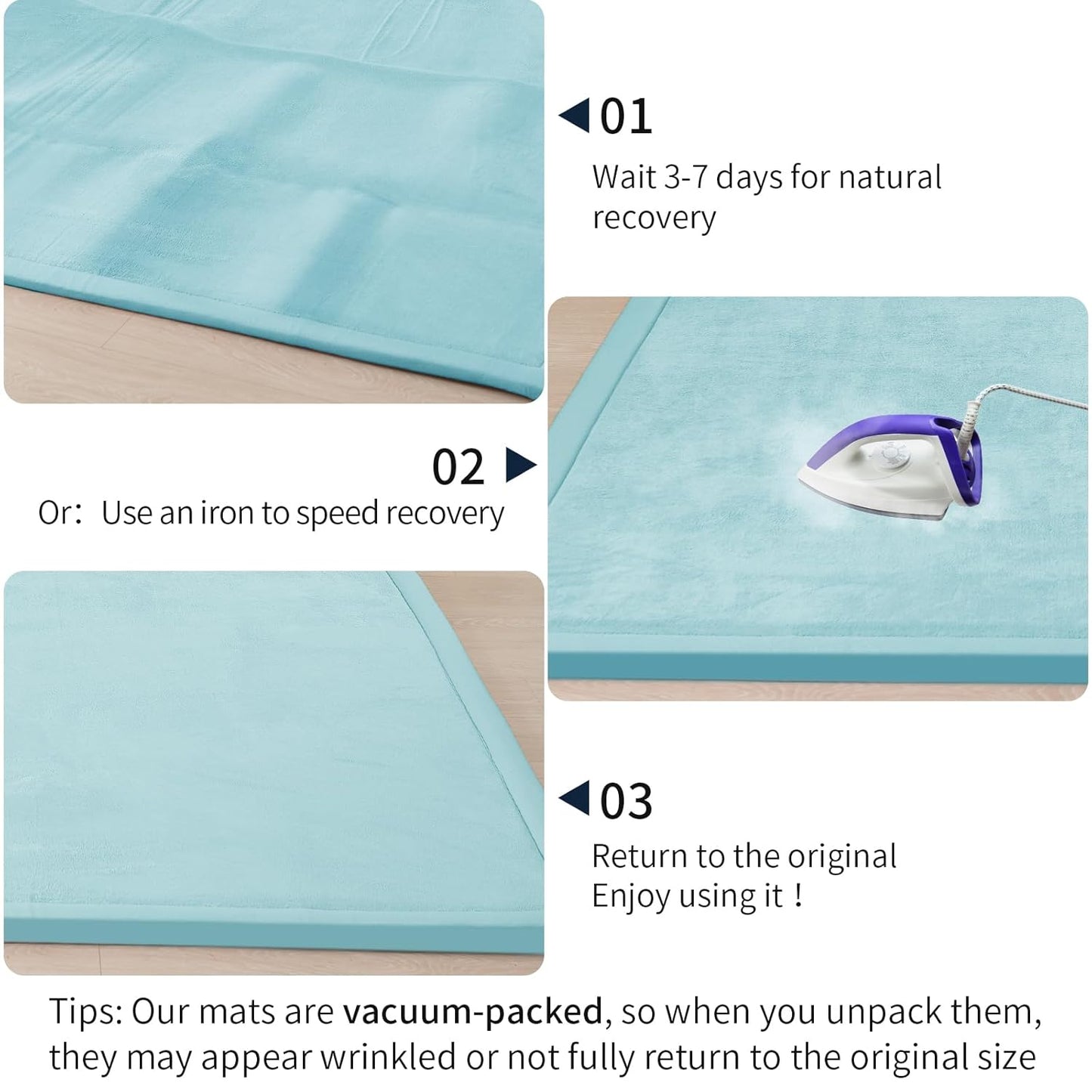 ACOMOPACK Baby Play Mat for Floor 1.3" Thick Memory Foam Play Mat 39"×59" Tummy Time Crawling with Non-Slip Bottom for Living Room,Nursery,Soft Velvet Playpen Mats for Kids,Infants（Light Blue）