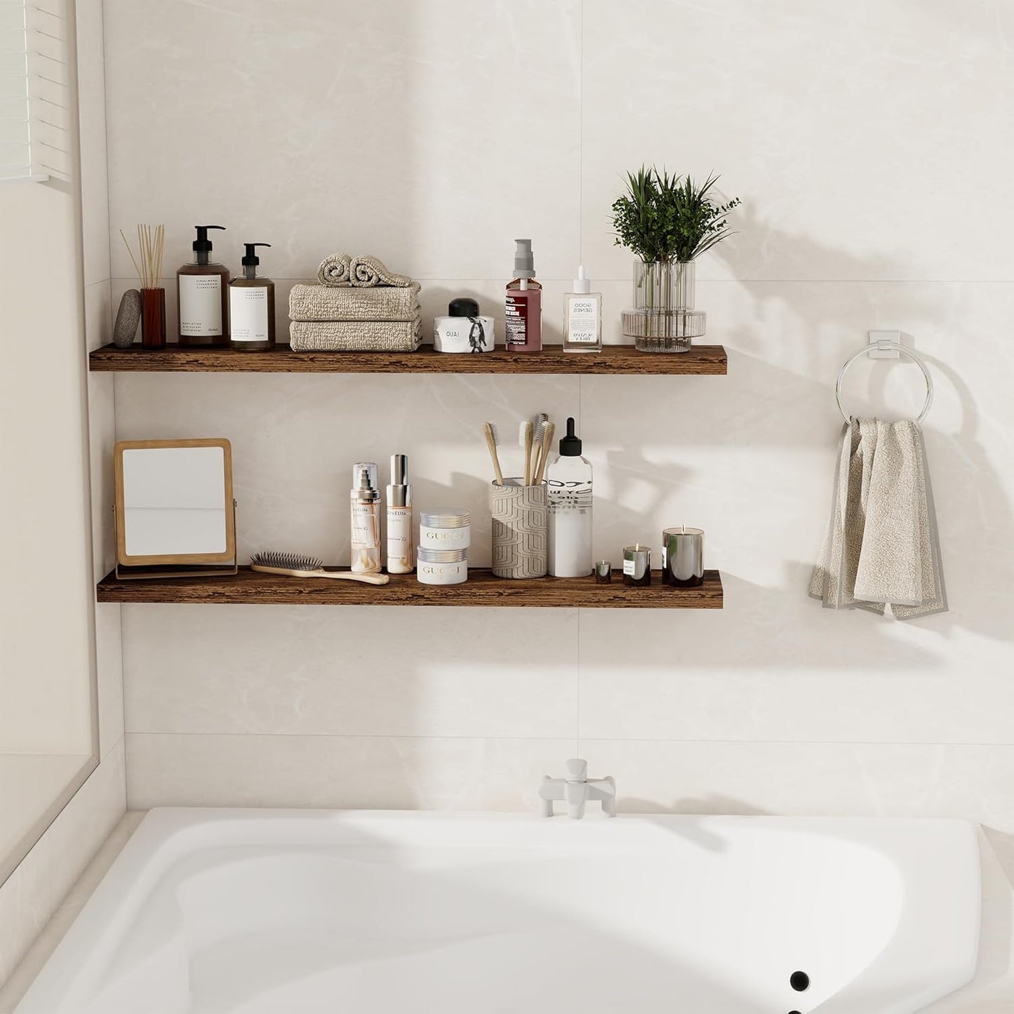 Floating Shelves for Wall, 40 Inch Floating Shelves for Home Decor, Wall Mounted Rustic Wood Shelves, Bathroom, Hanging Deep Shelf for Bedroom, Living Room, Kitchen (Rustic Brown, Set of 2)