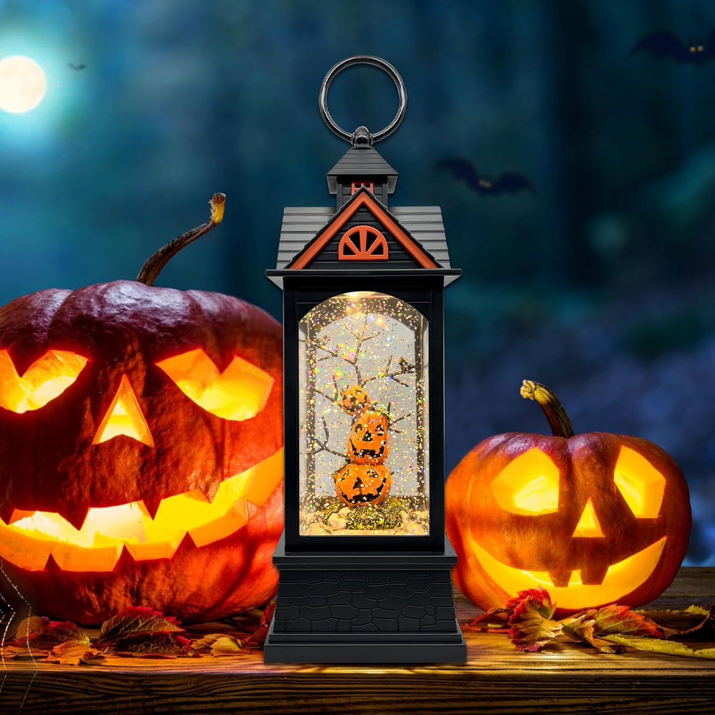 Halloween Snow Globe Lantern with 6 Hour Timer,Halloween Decorations Indoor for Home,Halloween Decor,USB or Battery Powered for Halloween Lanterns,Halloween Pumpkin Lantern