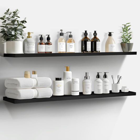 LaVie Home Floating Shelves, 47 Inch Wall Shelf Set of 2, Hanging Shelf with Invisible Brackets, Wall Decor for Bathroom, Bedroom, Living Room, Kitchen Storage,Classic Black