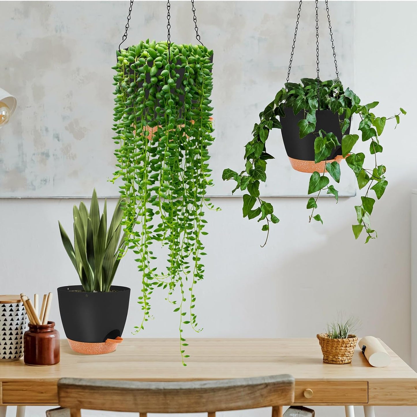 GARDIFE Hanging planters for Indoor Plants, 8 inch Hanging Planter, Self Watering Plant Pot, 2 Pack self Watering Hanging Planter, Black