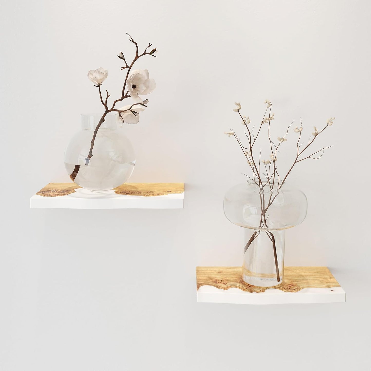 RWA Unique Live Edge Floating Shelf for Wall - Stylish Hanging Shelves for Room Wall Bedroom Bathroom Office Decor, Epoxy and Wood Wall Shelf Plank - Elegant Wall Mounted Shelves (white, 16x6":)