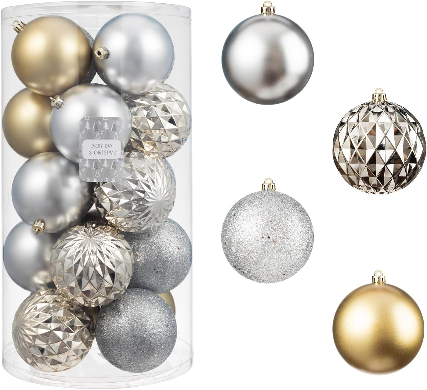 Every Day is Christmas 20ct Christmas Ornaments, Shatterproof Christmas Tree Ornaments Set, 92cm/3.6" Christmas Balls Decoration