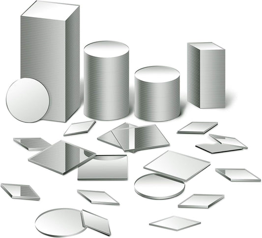 Geiserailie 150 Pieces 1 Inch 3 Shapes Mirror Mosaic Tile Small Round Diamond Square Mini Mosaic Mirrors DIY Craft Glass Decorative for Projects Crafts Supplies, Home Wall Decor.