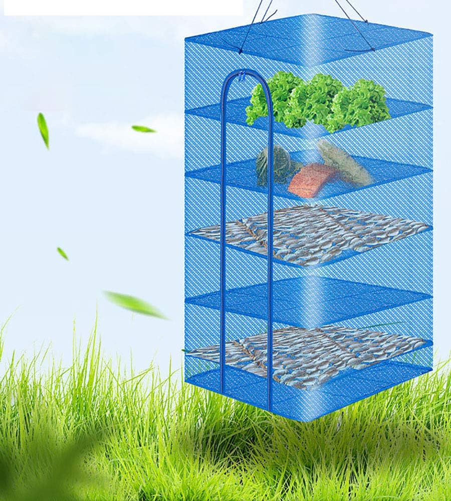 Hwayslon Hanging Drying Net Foldable Drying Rack Net Dryer 19.7"x19.7"x37.4" 6 Layer Folding Fish Mesh Collapsible Dry Net with Zippers for Fish Vegetables Drying Seeds Fruit Herb