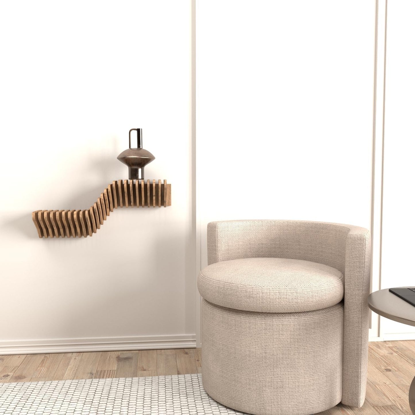 Parametric 20 inch Floating Shelf TV Unit Modern Geometric Wooden Wall Piece Decor Natural Oak Color 3D Wavy Living and Gaming Room Shelf