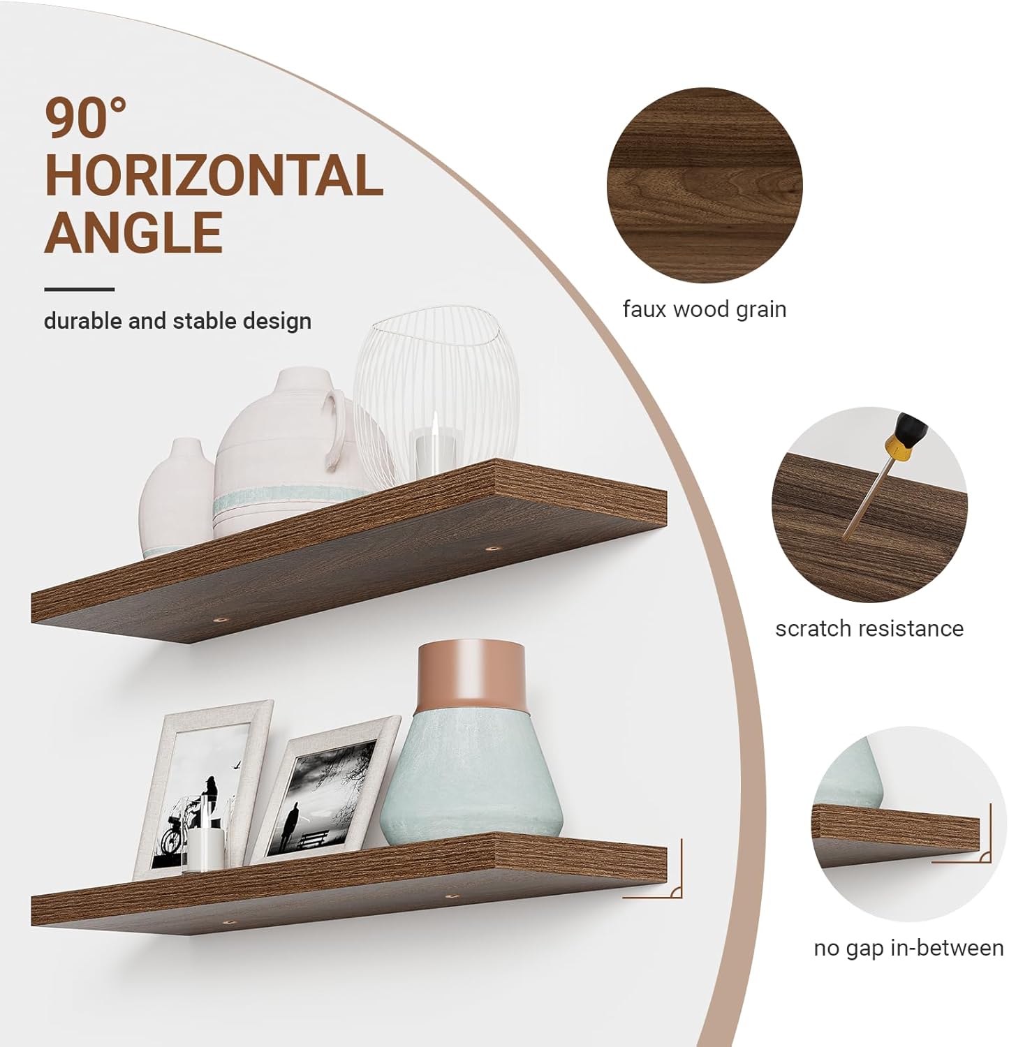 Heimlove Floating Shelves for Wall 36 Inches Long,9.3" Deep Walnut Floating Shelf Set of 2,Wall Mounted Shelves for Bathroom Bedroom Living Room Kitchen Office,Shelf for Books Storage,Home Decor