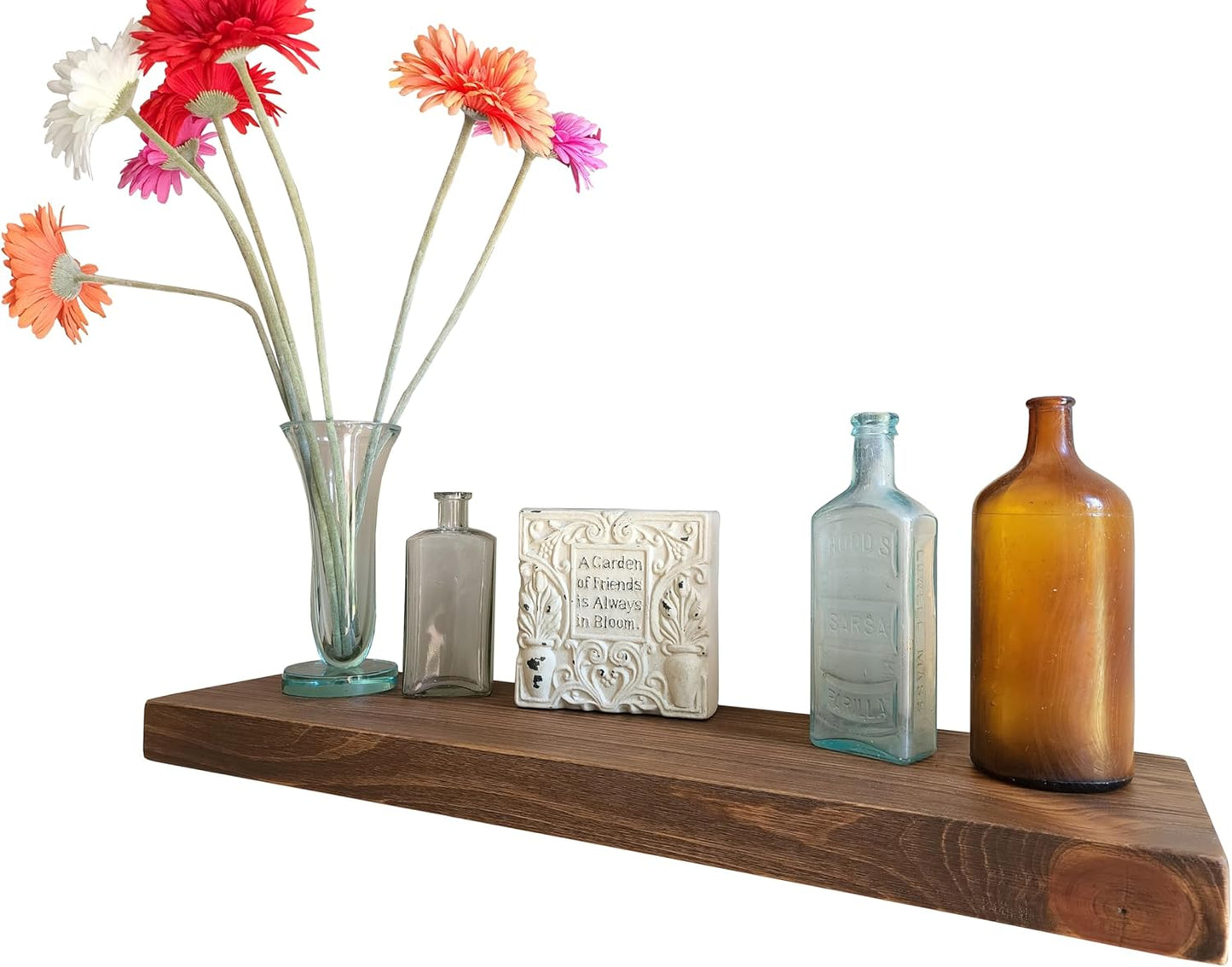 joelsantiques - 18 Inch Wooden Floating Shelves for Wall - 18x8x2 in - Made of Natural Wood - Heavy Duty Rustic Wall Shelves for Bedroom - Perfect for Living Room, Kitchen - Medium Brown