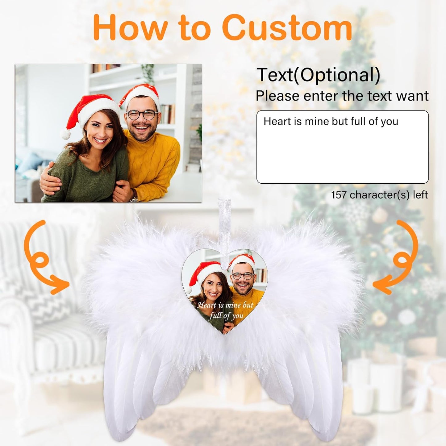 Personalized Christmas Ornaments 2025, Angel Wings Custom Photo Text Hanging Ornament Customized Christmas Tree Decorations Gift for Family, Kids, Friends, Couples, Wedding