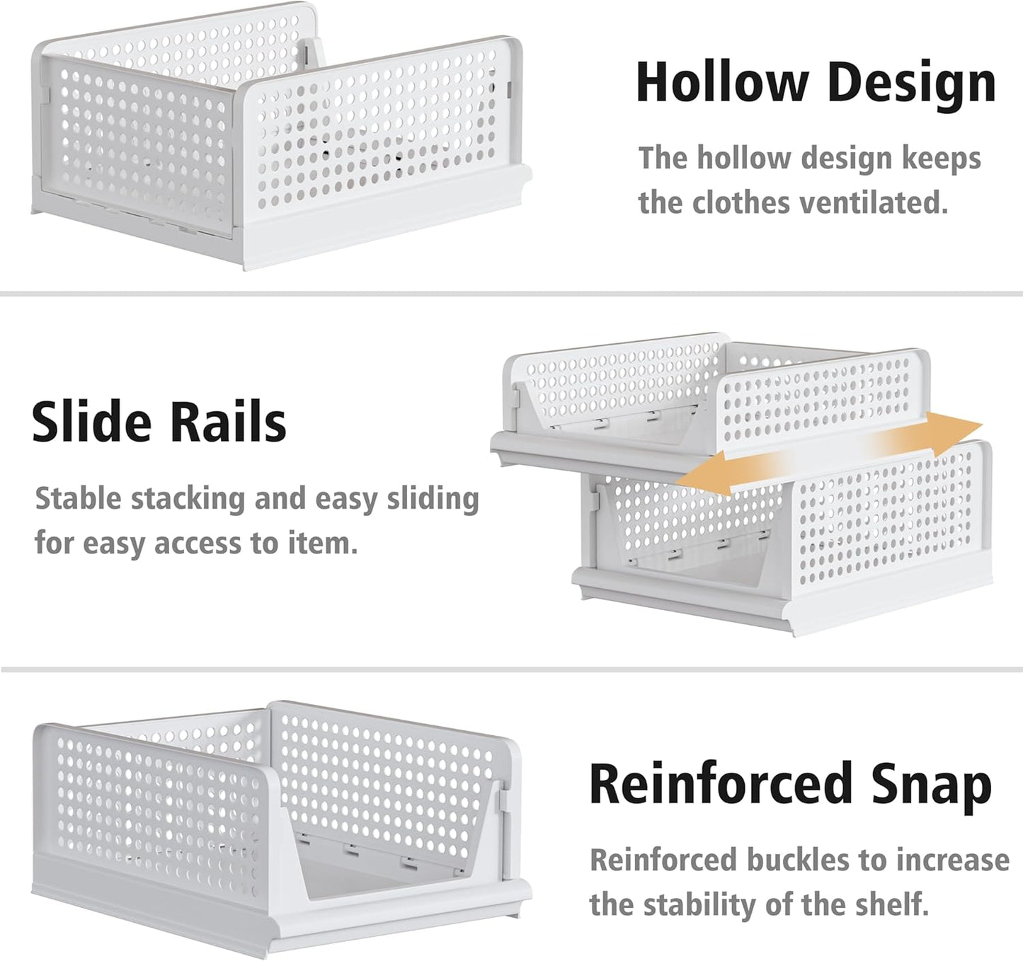 5 Pack Stackable Plastic Storage Basket Closet Organizer Bin Foldable Clothes Organizer Storage Drawer Shelf Container for Living room Bathroom Kitchen Office (2L+3S)