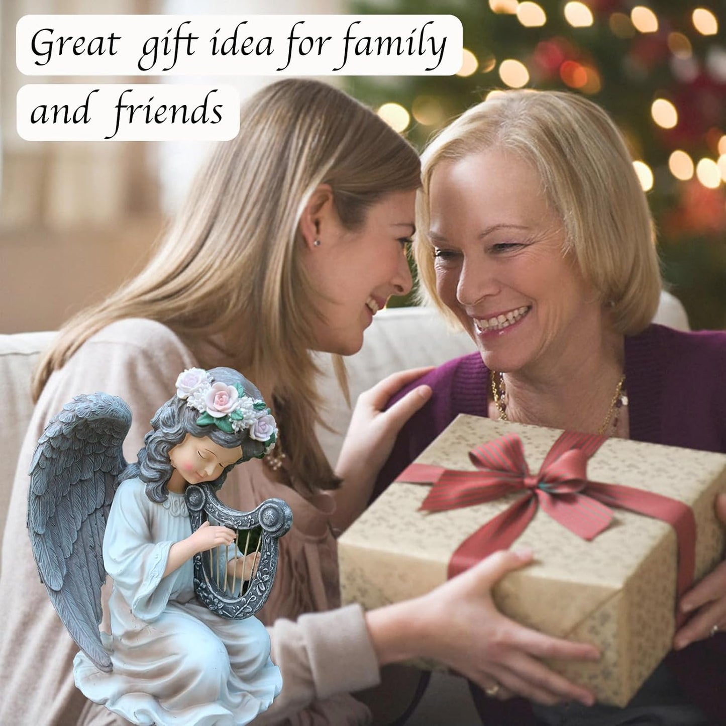 Garden Angel Decor Solar Angels Statues for Garden Waterproof Angel Sculpture Playing The Harp Solar Angels for Yard Patio Gardening Gift