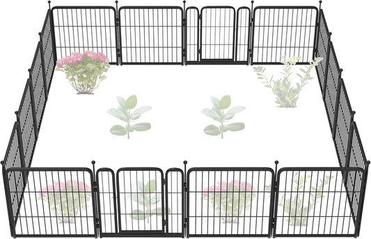 FXW Garden Fence Outdoor for The Yard – 24in(H) x 29.6ft(L) Heavy Duty Metal Animal Barrier for Dog and Rabbit, Decorative Dog Fence, 16 Panels, Black
