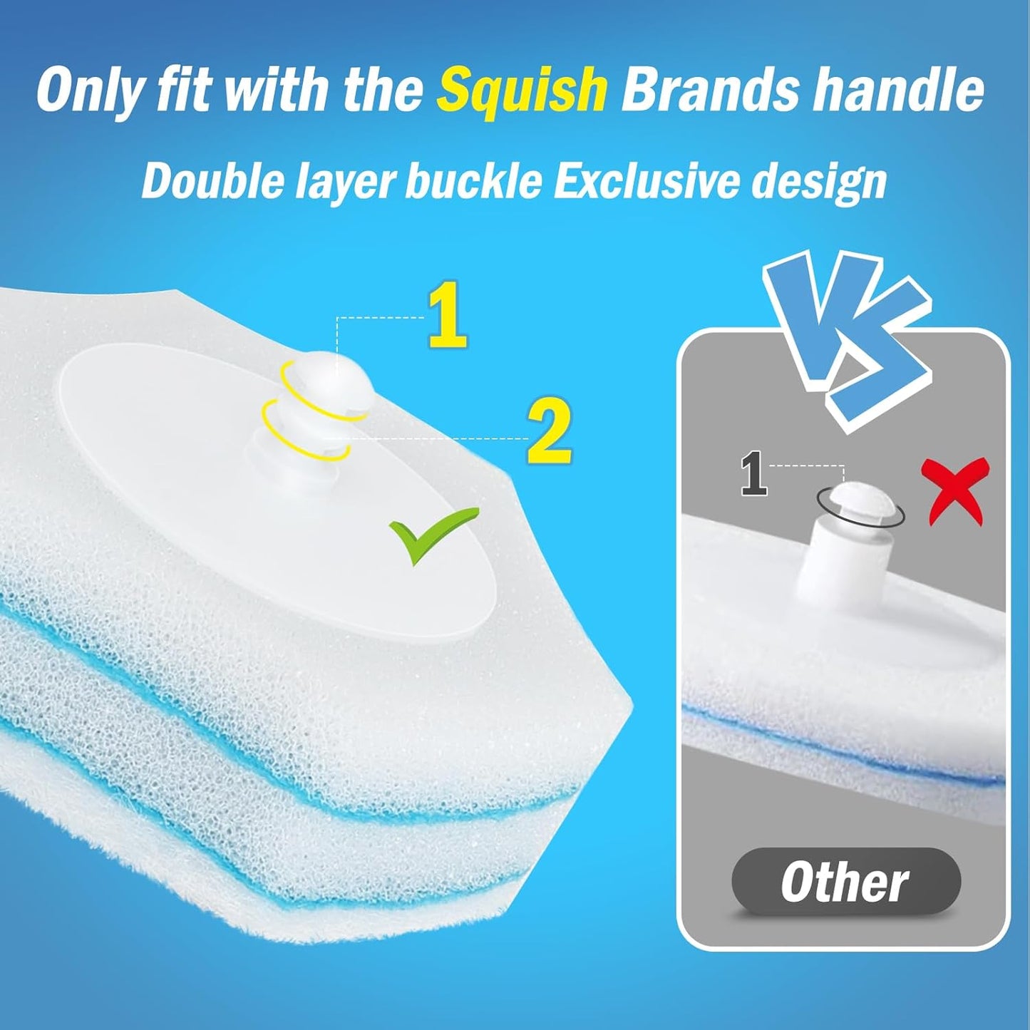 squish Disposable Toilet Brush Refills 32 Count, Disposable Toilet Brush Cleaning Sponges Heads for Toilet and Bathroom Cleaning