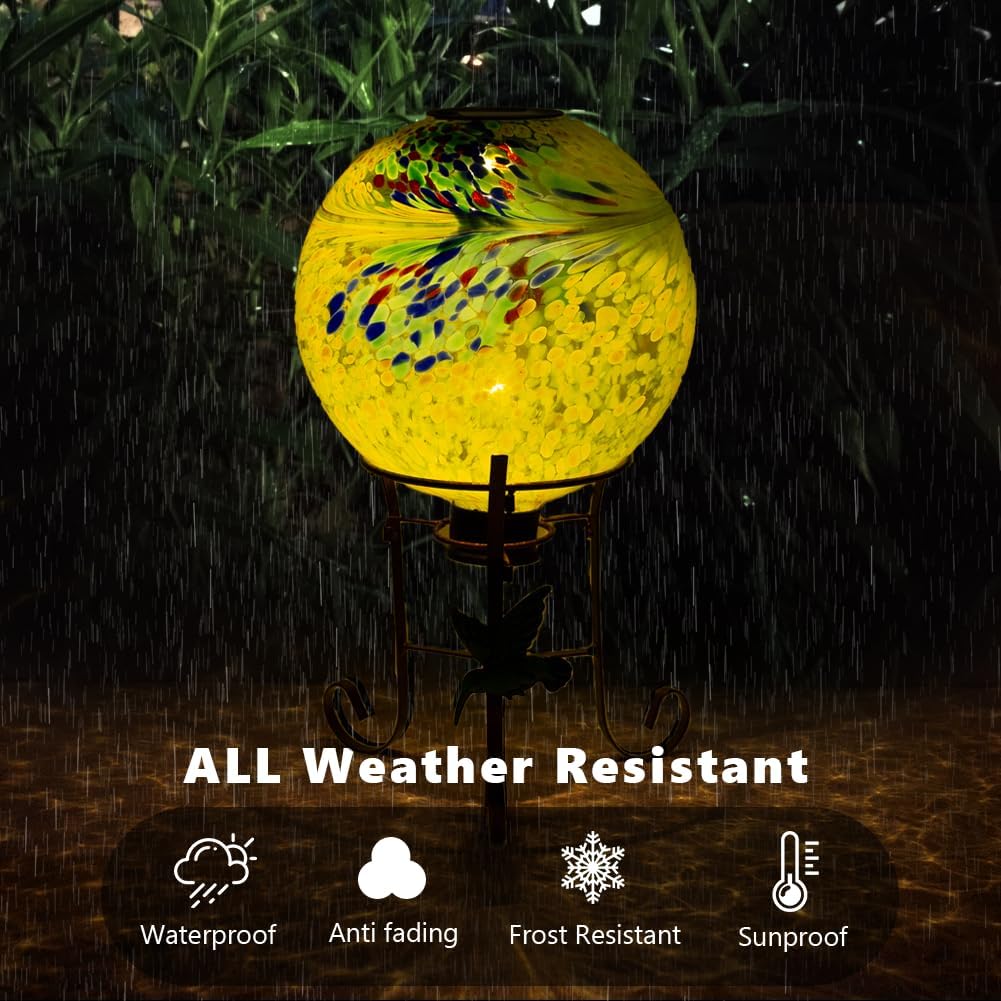10" Diameter Solar Gazing Ball and 8.5" Metal Stand Indoor Outdoor Glass Globe Sphere Yard Art Ornament Solar Gazing Balls for Garden,Lawn,Porch,Patio Gardening Gift for Women(Yellow)