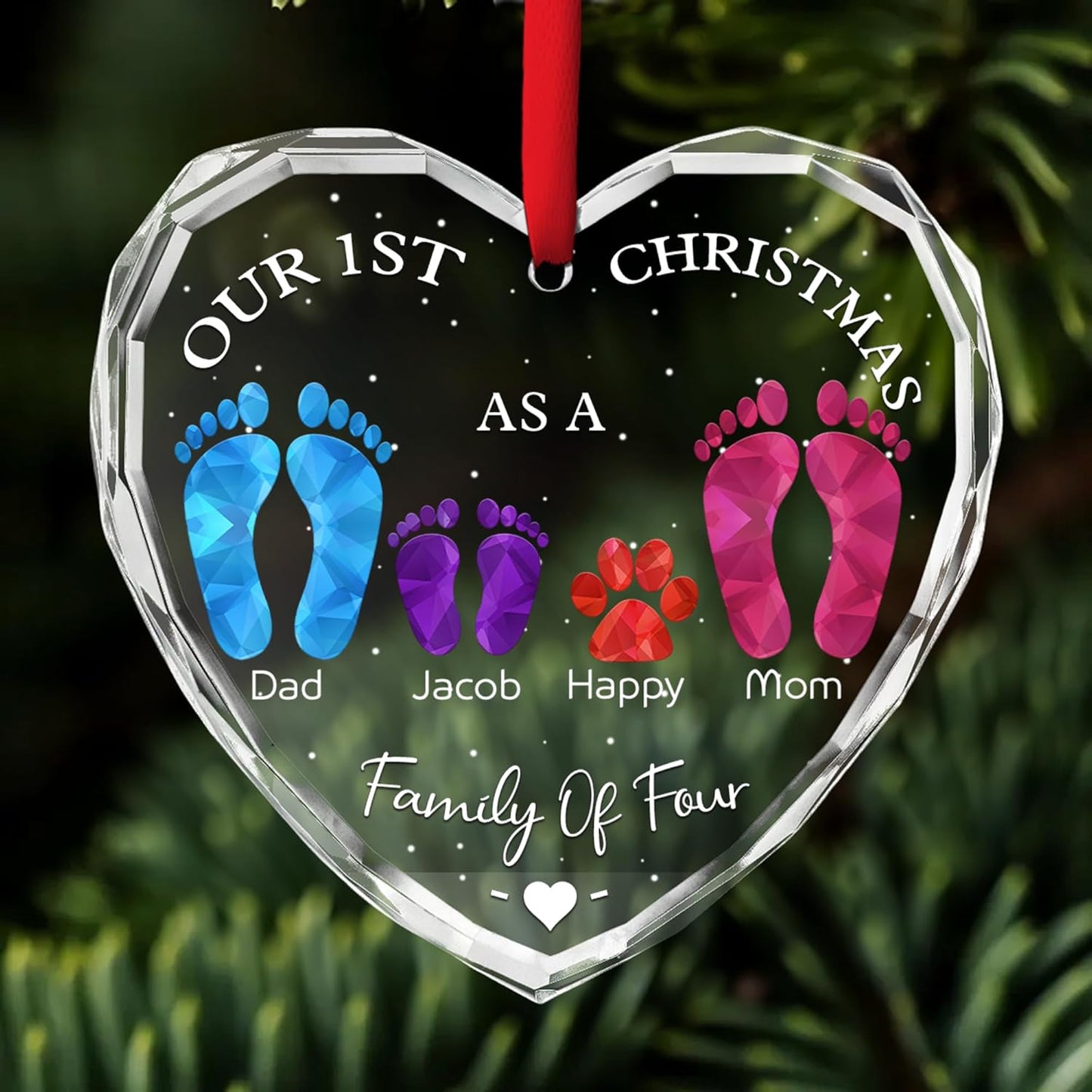 First Christmas As A Family - Personalized Custom Glass Ornament for Family of 4 People and Pets, 1st Xmas Family Ornament 2025 Baby's First Christmas