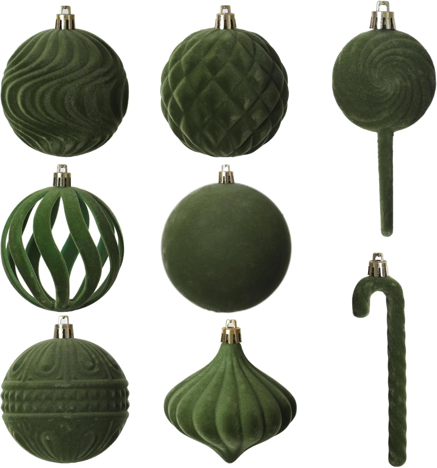 Senjie 2025 Velvet Christmas Ornaments Sets for Christmas,63pcs Xmas Tree Bulk Flocked Shatterproof Christmas Ornaments Balls Decoration Avocado Green
