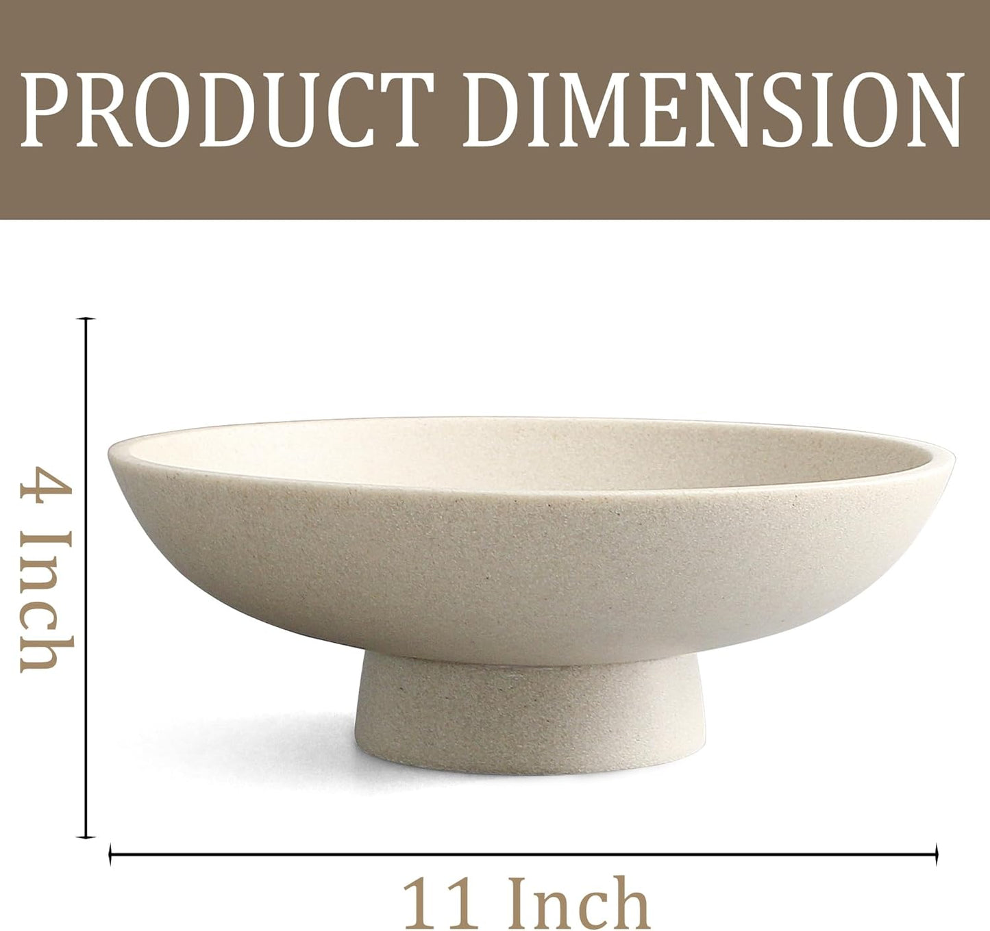 Modern Resin Pedestal Bowl – Large Fruit Bowl for Kitchen Counter, Catch All Tray for Entryway Table, Stylish Key Bowl & Dining Centerpiece, Beige