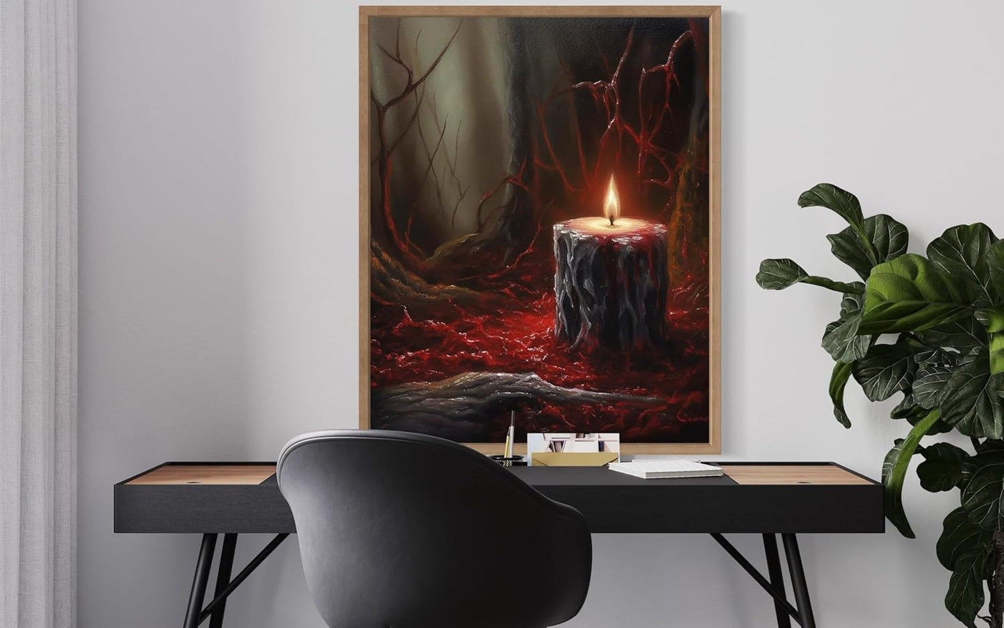 Gothic Candle Poster Art Print, Halloween Scary Vintage Wall Art Academia Spooky Painting Decoration for Horror Prints, Posters Bedroom Decor 89 (Gothic Candle, 8 x 10 inches, Wood Frame)