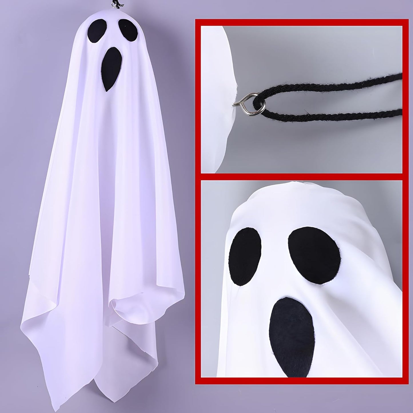 Halloween Light-up Ghost Decorations,Halloween Hanging Flying Ghosts with String Lights,Battery Operated Light up Spooky Ghosts Ornaments for Front Yard, Patio, Lawn, Garden, Party, 19.6 Inch, 2 Pack