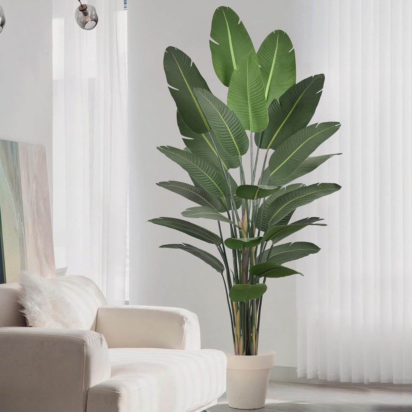 Artificial Bird of Paradise Plant 9ft Tall Fake Silk Banana Leaf Tropical Trees with 25 Leaves Faux Floor Plant for Home Decor Indoor, 106 Inch