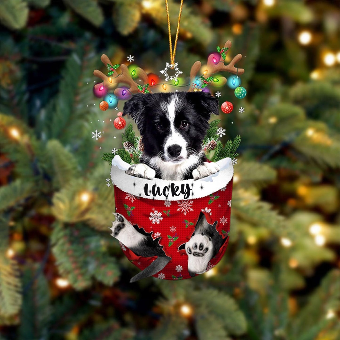 Border Collie Dog Christmas Ornament, Border Collie in Snow Pocket Christmas Tree Ornament, Dog Lovers Gift Idea Xmas Decor, Christmas Decorations for Tree, Christmas Ornament Gift for Dog Lovers