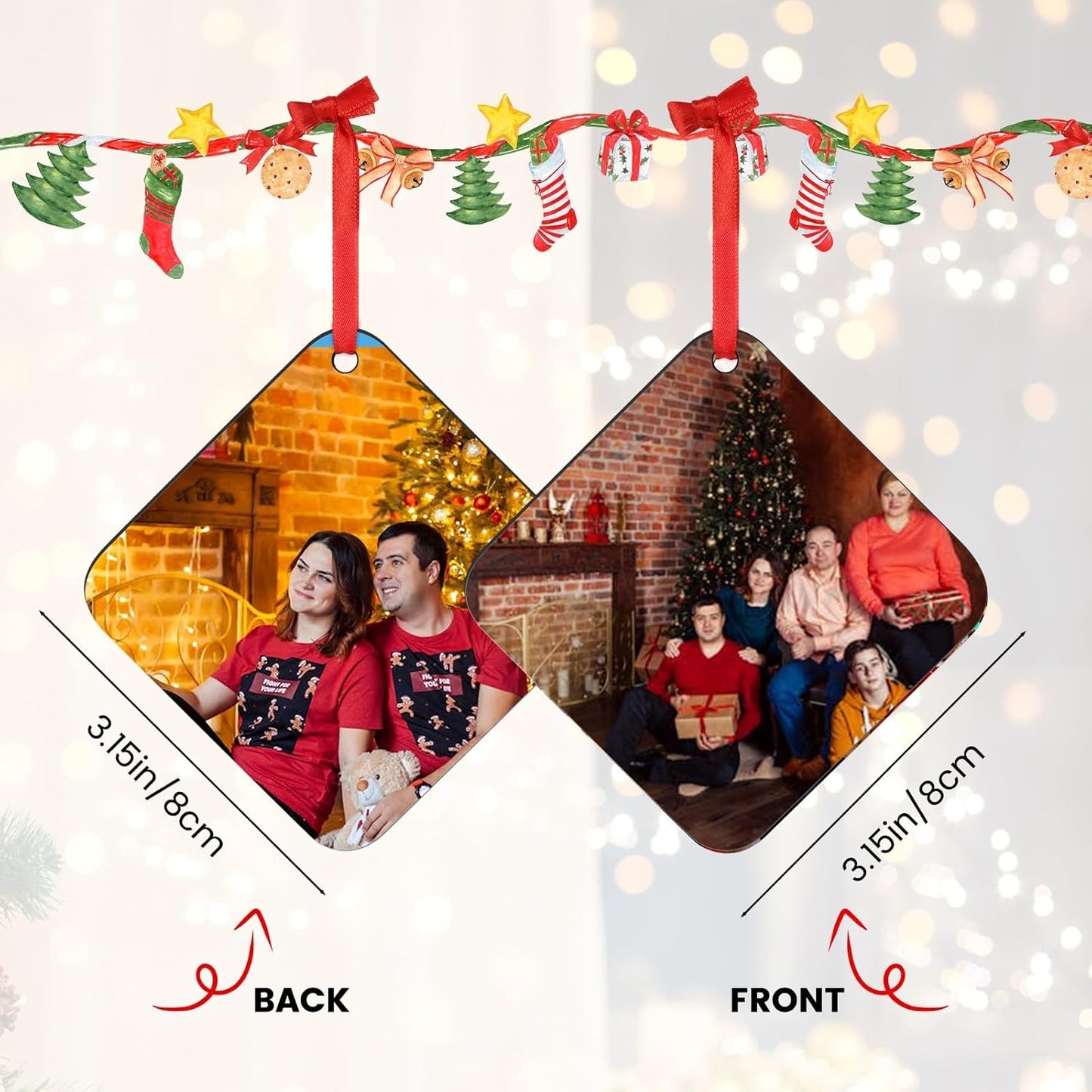 Personalized Christmas Ornaments 2024 Customized with Photo Text Ornament Keepsake Pet First Christmas Ornament Bulk Custom Wooden Xmas Tree Decorations, Wood Square