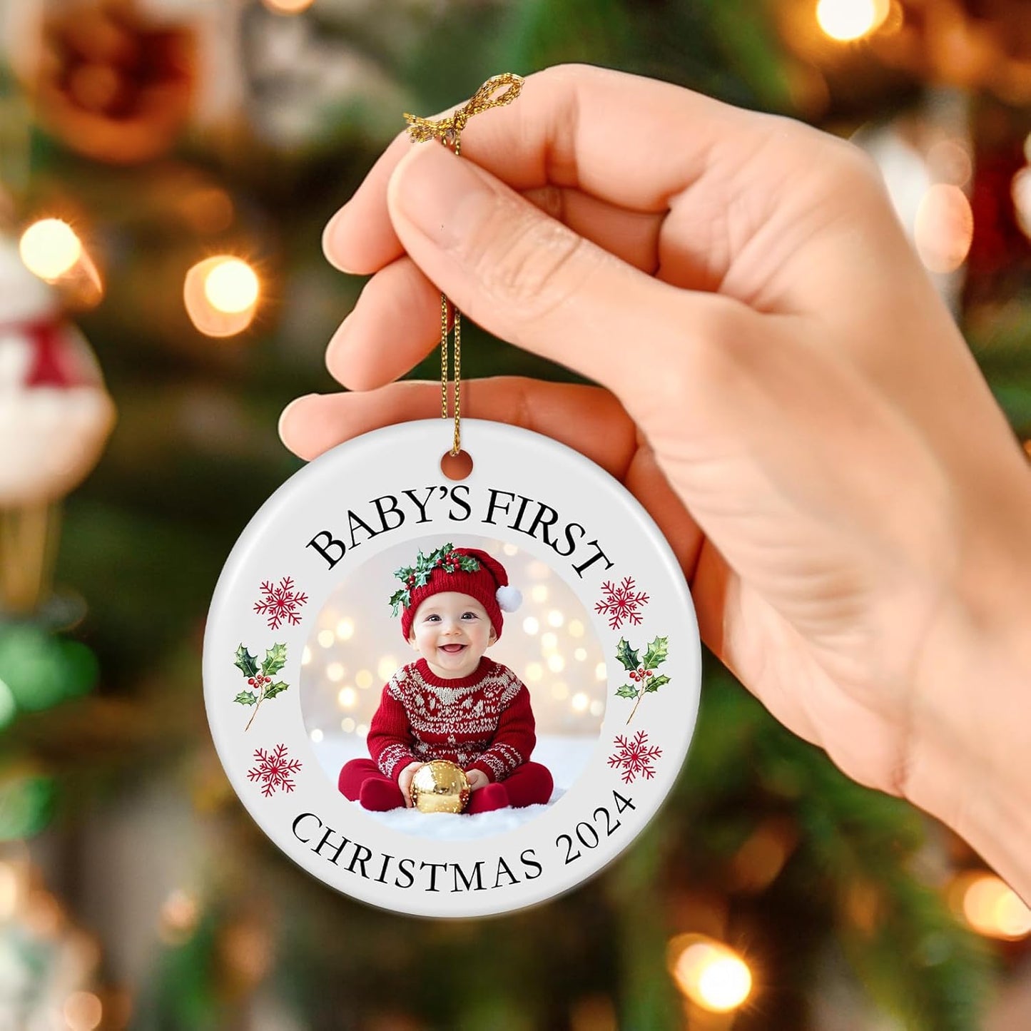 Baby's First Christmas Ornament 2025, Personalized Photo Ornaments for Christmas Tree, Custom Name Keepsake Ornament for Newborn, New Baby Gift, Xmas Tree Decoration