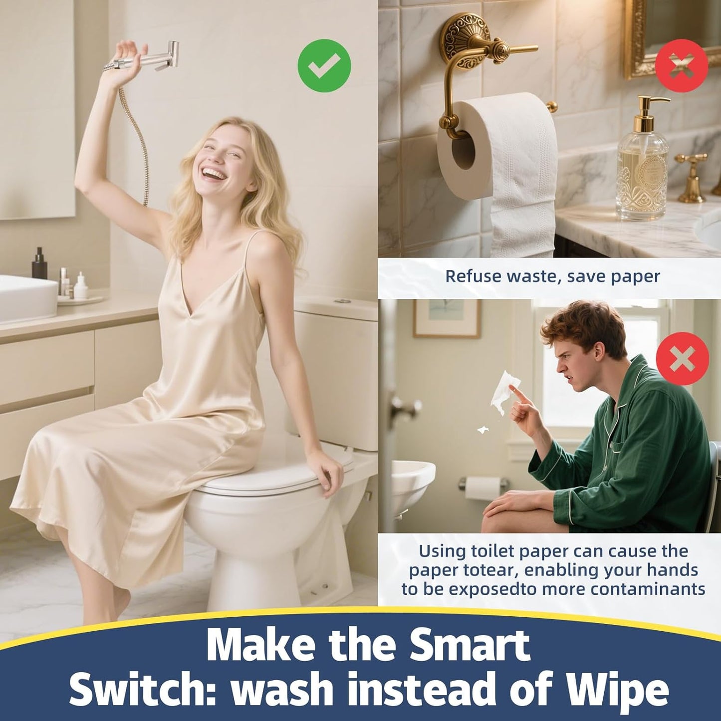 Handheld Bidet Sprayer for Toilet - Bidets for Existing Toilets Adjustable Water Pressure with Bidet Hose for Feminine Wash, Stainless Steel Muslim Shower Jet Spray for Toilet