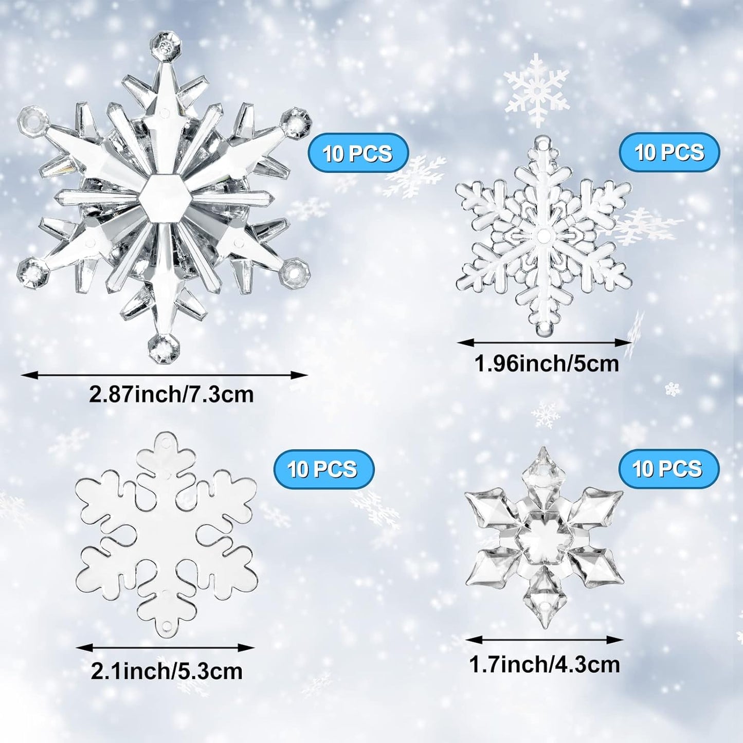 Dilunave 40 Pieces Christmas Snowflake Ornaments Acrylic Christmas Tree Decorations Crystal Snowflakes Translucent Winter Hanging Ornament for Tree(Clear)