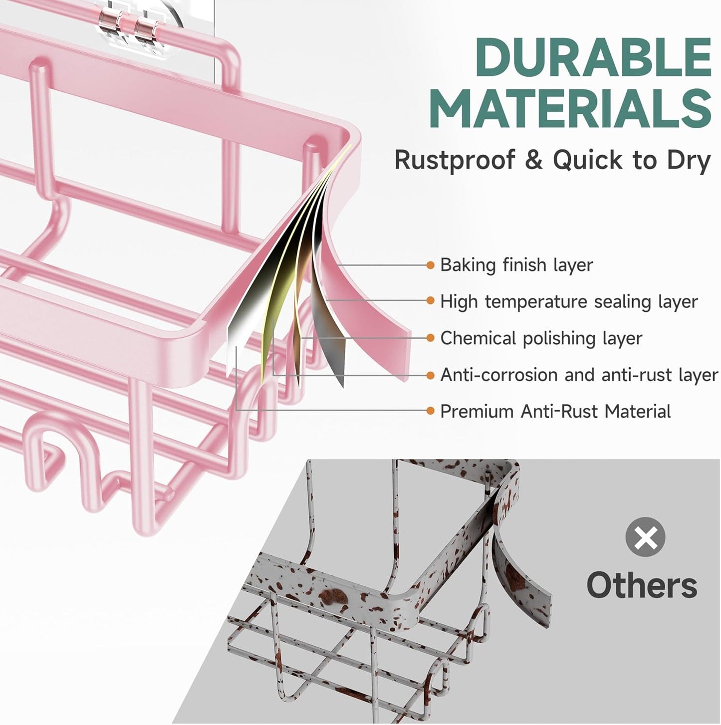 Veken Rustproof & Waterproof Shower Caddy 6-Pack, No Drilling Adhesive Shelves Rack with Soap Holder, Large Capacity Bathroom Organizers and Storage, Wall-Mounted Kitchen & Home Decor