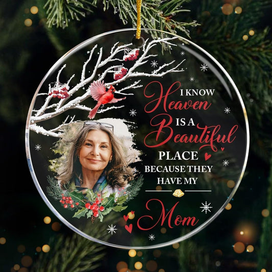 Pawfect House Custom Photo Acrylic Ornament, Personalized Christmas Memorial Sympathy Gifts for Family Members, Heaven is A Beautiful Place, Bereavement Gifts for Loss of Mother, Christmas Ornaments