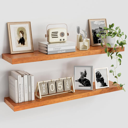 Light Brown Floating Wall Shelves 36 Inches Long x 8”x 1.4” Shelf Floating Rustic Farmhouse Decor, Heavy Duty Shelf Hold 80 lbs, Wall Shelves for Bathroom Living Room Kitchen Bedroom Office