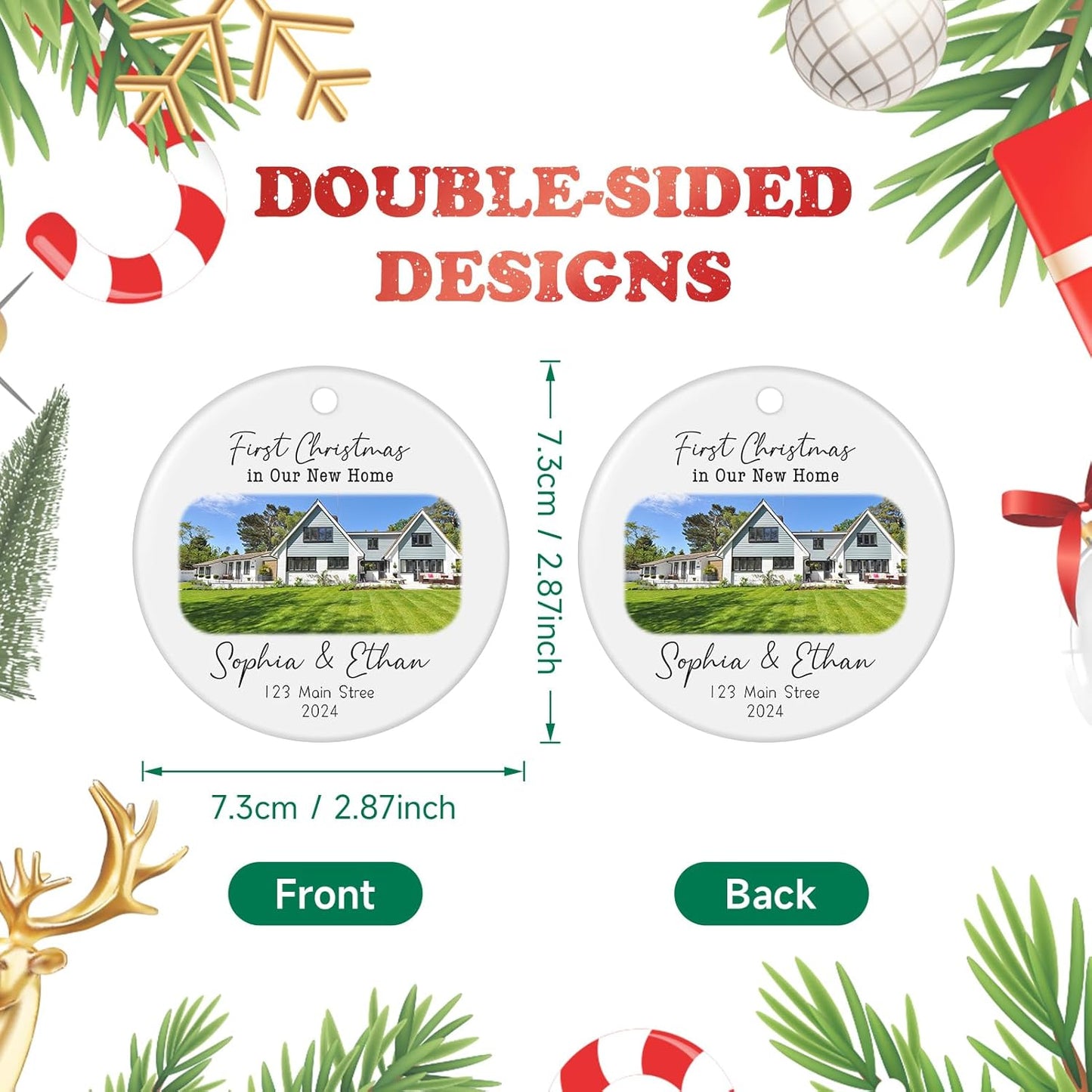 Personalized First Christmas in Our New Home Ornament 2025, New House Photo Christmas Ornaments for Christmas Tree, House Warming Gifts for Couples, First House Gifts for Owners, Men Women