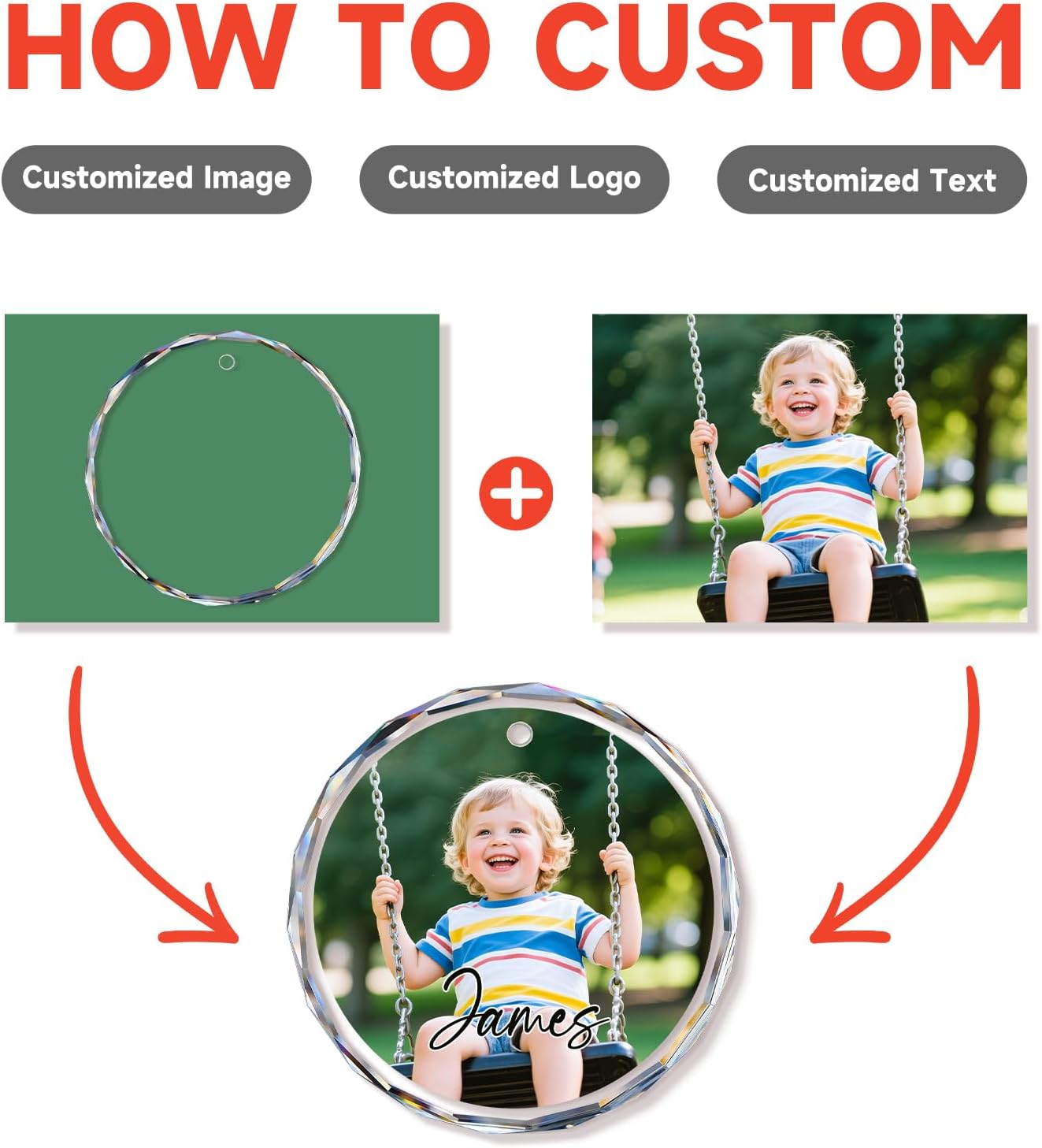 Personalized Christmas Ornaments with Photo - Custom Picture Text Ornament for Christmas 2025, Customized Crystal Xmas Tree Decor - Wedding Gifts for Couples, Engagement Gifts for Couples