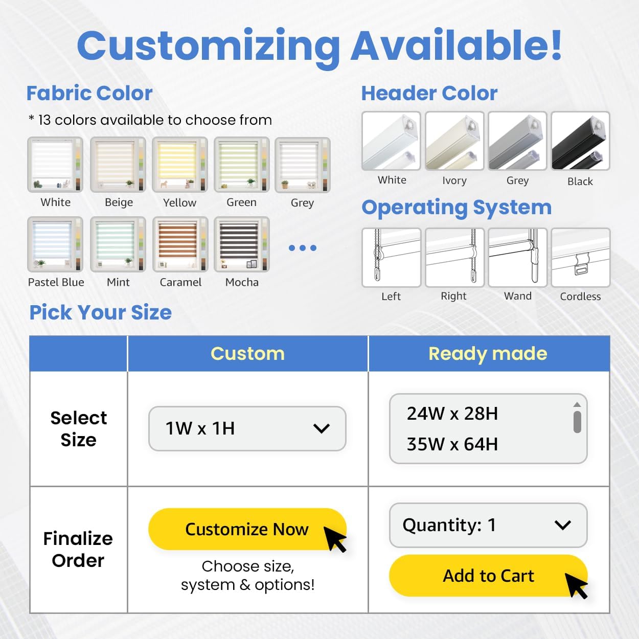 Foiresoft Standard Zebra Roller Blinds for Windows [W32 x H64 Inch, White, Basic], Light Filtering Dual Layer Shades for Bedroom, Living Room, Office, 13 Colors