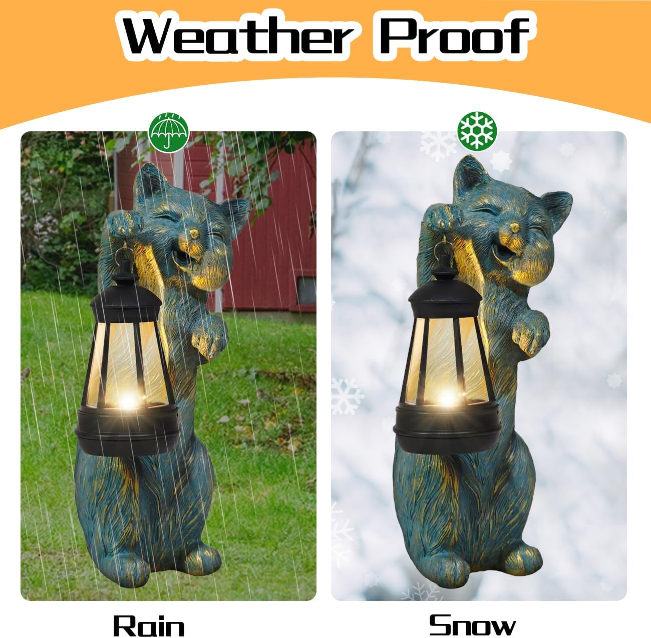Garden Statues Cat with Solar Lantern Outdoor Bunny Figurines Decorations for Patio Yard Lawn Ornaments Gifts for Birthday Easter Housewarming Mother's Day