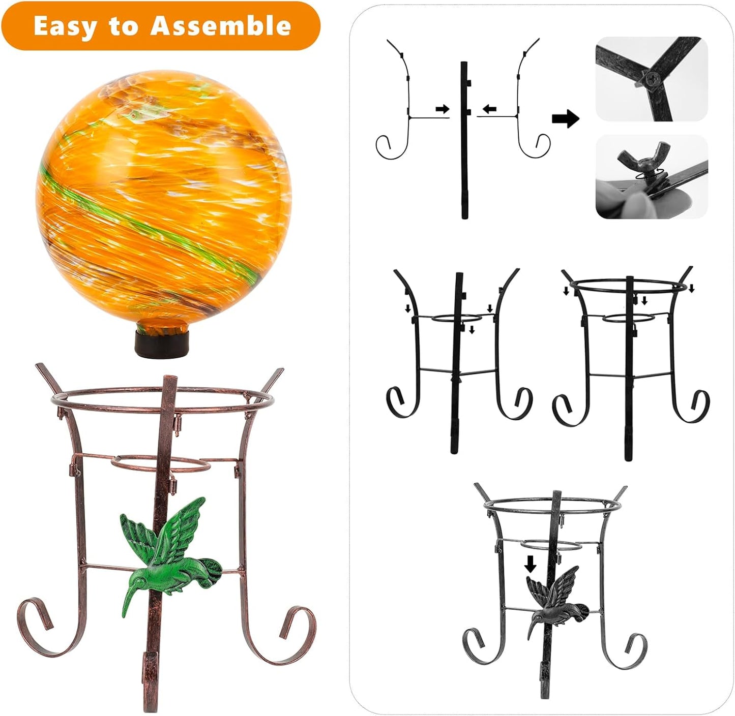 10 Inch Glass Gazing Ball, with 9.4" Tall Metal Gazing Globe Stand, Glass Balls Display Holder Set for Outdoor Garden Lawn Yard Decoration, Sunset Sky