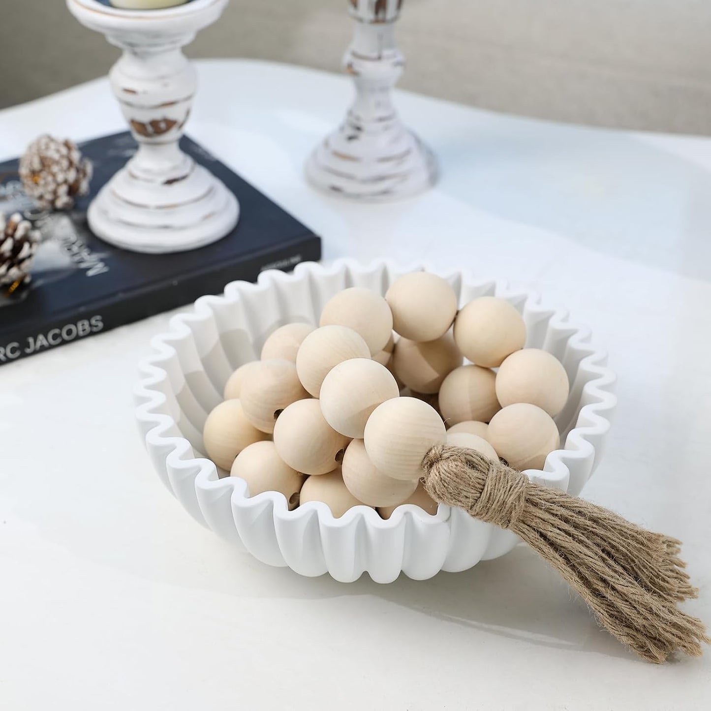 Modern Concrete Decorative Bowl for Kitchen Counter - Large White Fruit Bowl, Key Bowl for Entryway Table, Coffee Table Decor