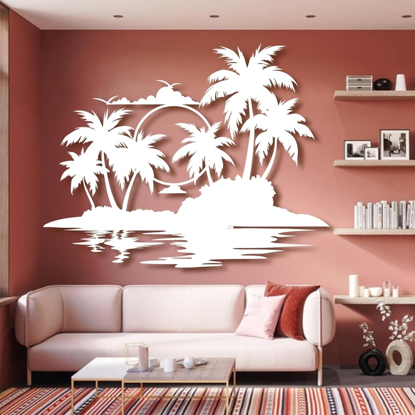 Lunwall Palm Tree Metal Wall Art, Tropical Metal Palm Tree Wall Decor, Beach Wall Art, 35 L" x 28 W" / 90 x 70 cm
