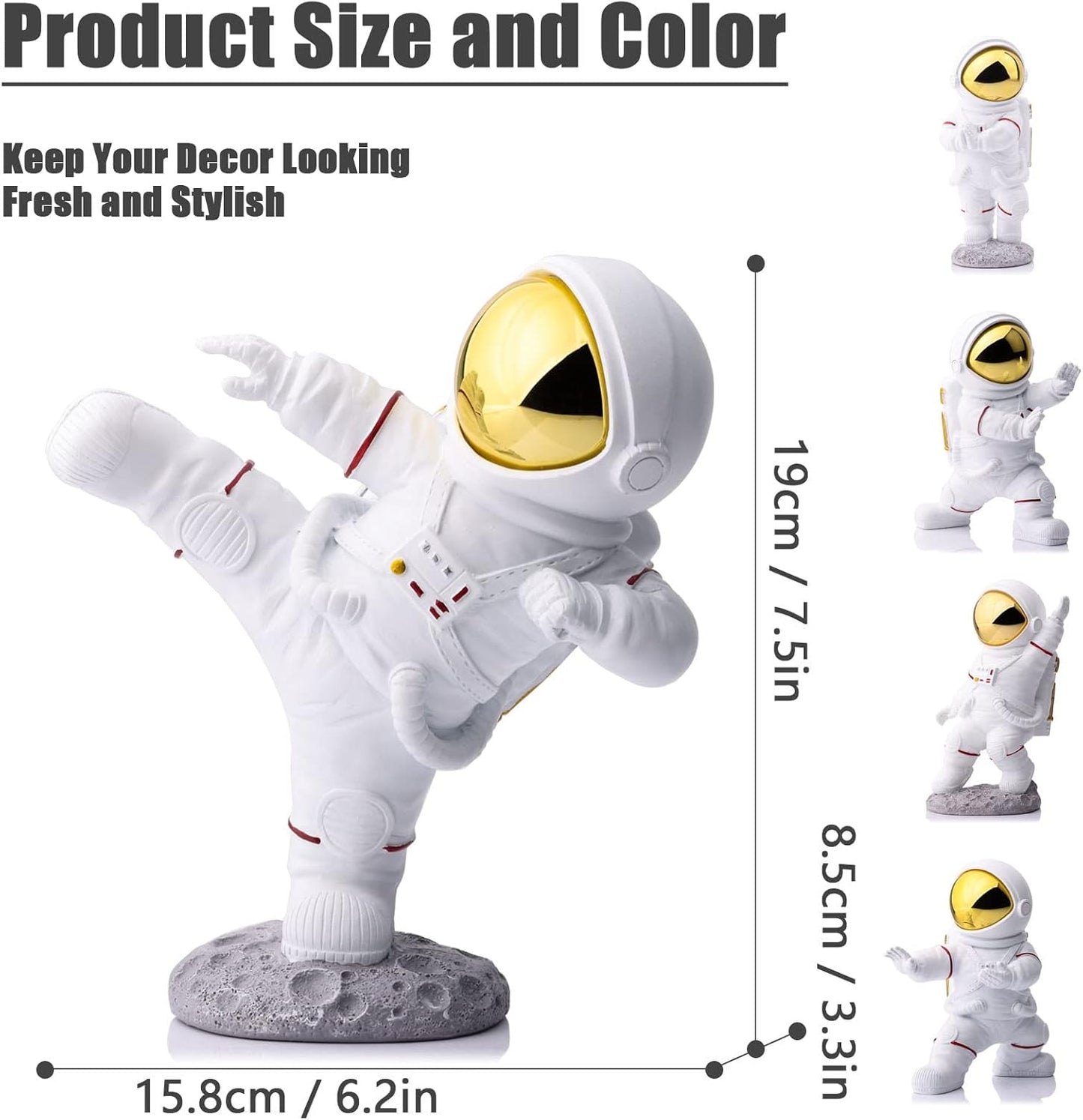 Astronaut Figurine,Astronaut Decor,Kung Fu Astronaut Figure Sculpture Spaceman Décor,Sculptures Home Décor,White Gold Shelf Decoration,Table Decor,Cute Mini Space Figure Ornament Decorative Astronaut