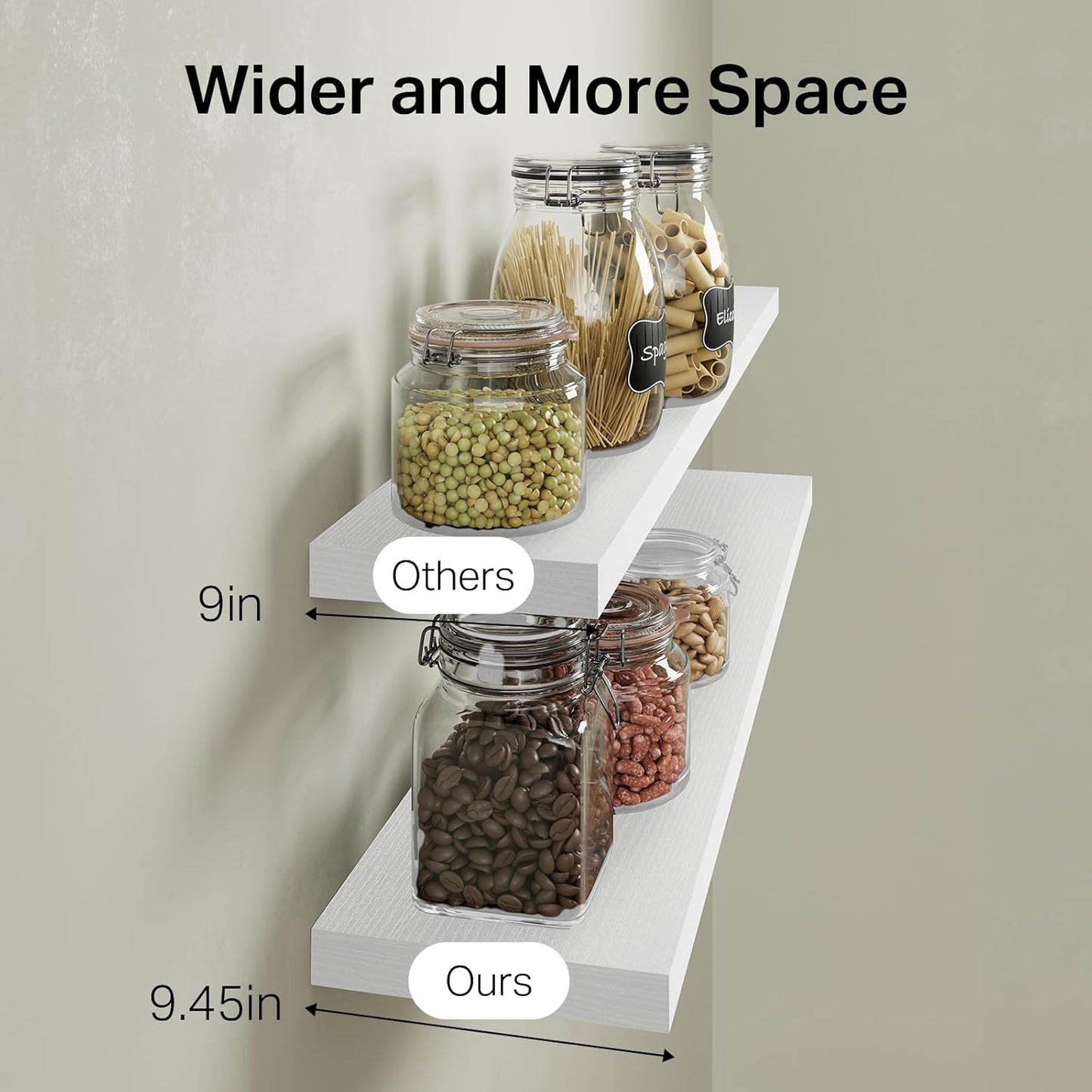 BAYKA Floating Shelves, 48 inches Long Heavy Duty Wall Mounted Rustic Wood Shelves for Bathroom, Bedroom, Living Room, Kitchen, Office, Hanging Shelf for Books/Storage/Decor(White,Set of 2)