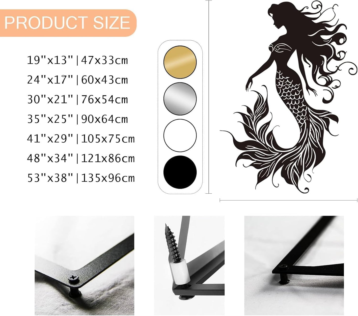 Veplsur Mermaid Metal Wall Art, Metal Mermaid Wall Decor, Marine Biology Wall Decor, Ocean Wall Art, Nautical Wall Hanging, Beach Hanging for Bathroom Bedroom (Silver, 41"x29"|105x75cm)